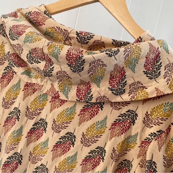 Effie’s Heart Cowl Neck Pima Cotton Tunic Pockets Leaf Pattern Long Shirt Retro - Picture 10 of 14